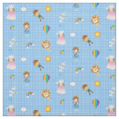 青および白いギンガムのオズの魔法使いのキャラクター ファブリック (見本)