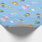 青および白いギンガムのオズの魔法使いのキャラクター ラッピングペーパー (角)