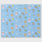 青および白いギンガムのオズの魔法使いのキャラクター ラッピングペーパー (フラット)