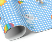 青および白いギンガムのオズの魔法使いのキャラクター ラッピングペーパー (ロールコーナー)