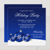 青および白いクリスマスオーナメントの休日のパーティ 招待状 (正面/裏面)