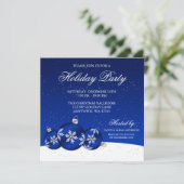 青および白いクリスマスオーナメントの休日のパーティ 招待状 (スタンド正面)