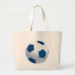 青および白いサッカーボールのキャンバスのバッグ ラージトートバッグ