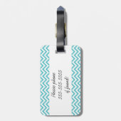 青および白いシェブロンのストライプな荷物のラベル ラゲッジタグ (裏面縦)