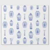 青および白いショウガの瓶の包装紙 ラッピングペーパー (フラット)