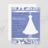 青および白いダマスク織のブライダルシャワーの招待状 招待状 (正面/裏面)