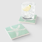 青および白いヒトデのコースター ストーンコースター (横)