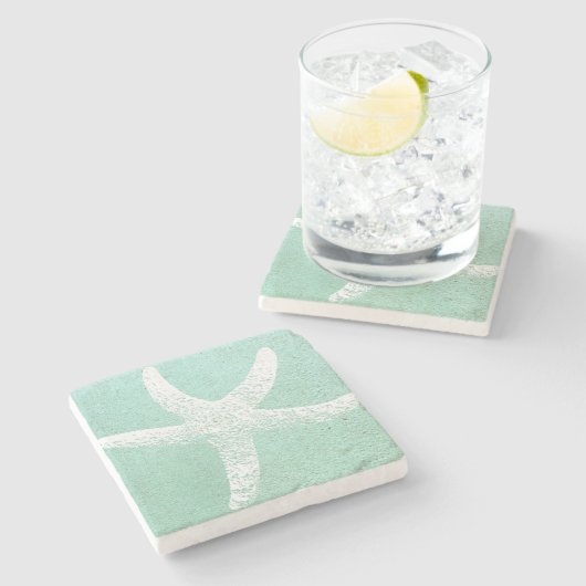 青および白いヒトデのコースター ストーンコースター (横)