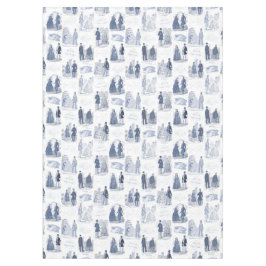 青および白いヴィンテージのファッションToile Biedermeier テーブルクロス