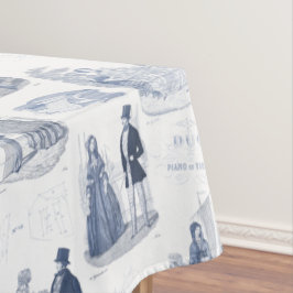 青および白いヴィンテージのファッションToile Biedermeier テーブルクロス
