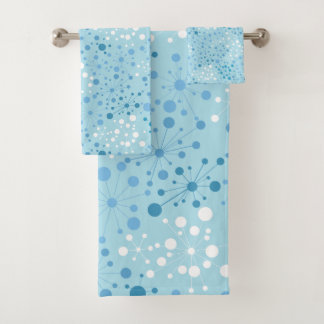 青および白い世紀半ばのレトロのモダンなスターバスト バスタオルセット