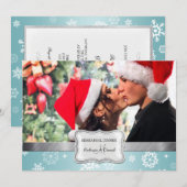 青および白い冬の結婚式のリハーサルの夕食 招待状 (正面/裏面)