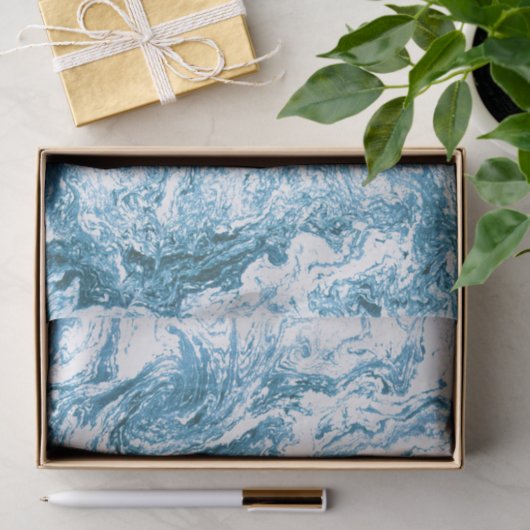 青および白い大理石模様をつけられた抽象デザイン| 薄葉紙 (ギフト)