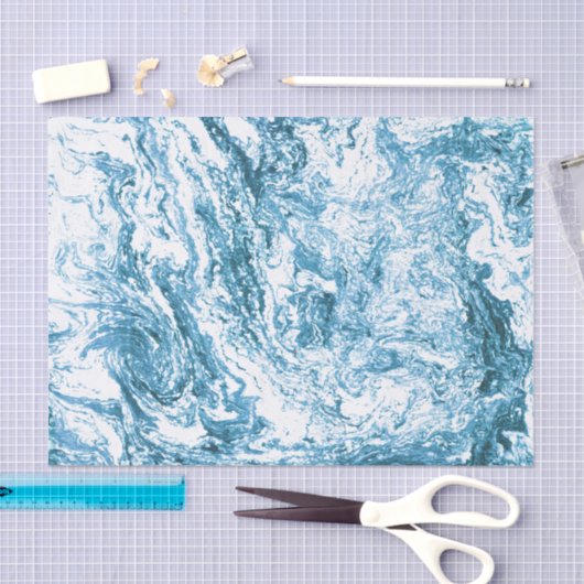 青および白い大理石模様をつけられた抽象デザイン| 薄葉紙 (クラフト)