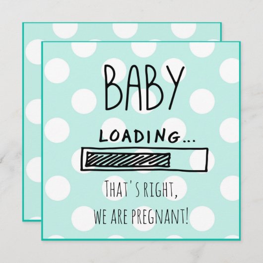 青および白い妊娠の発表 案内状 (正面/裏面)