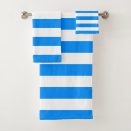 青および白い横は縞で飾ります バスタオルセット