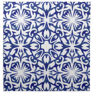 青および白い水彩画のスペインのなタイルパターン ナプキンクロス