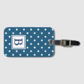 青および白い水玉模様のモノグラム ラゲッジタグ (正面横)