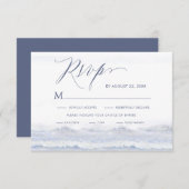 青および白い海の行先の結婚式 出欠カード (正面/裏面)