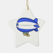 青および白い漫画の軟式小型飛行船 セラミックオーナメント (右)