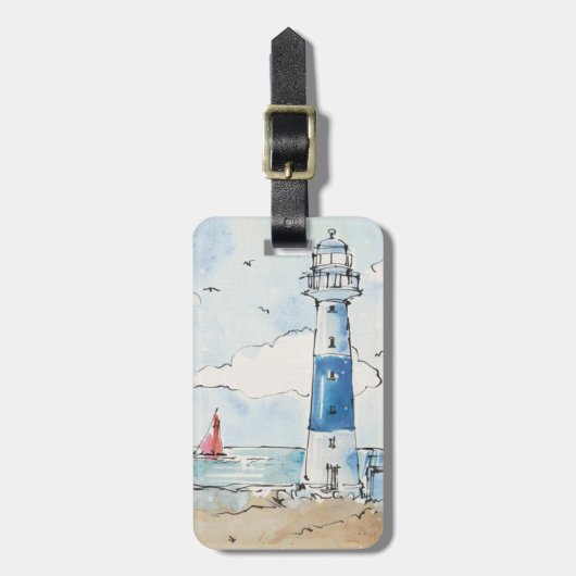 青および白い灯台 ラゲッジタグ (正面縦)
