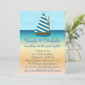 青および白い航行ボートの結婚式 招待状 (スタンド正面)