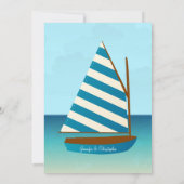 青および白い航行ボートの結婚式 招待状 (裏面)