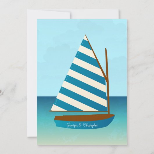 青および白い航行ボートの結婚式 招待状 (裏面)