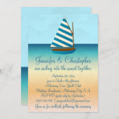 青および白い航行ボートの結婚式 招待状 (正面/裏面)