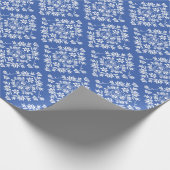 青および白い花のダマスク織の包装紙 ラッピングペーパー (角)