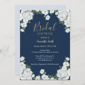青および白い花のブライダルシャワーの招待状 招待状 (正面/裏面)