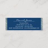 青および白い花の細いプロフィールの名刺 スキニー名刺 (裏面)