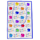 青および白い虹の漫画象の誕生日 ミディアムペーパーバッグ (正面)