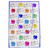 青および白い虹の漫画象の誕生日 ミディアムペーパーバッグ (裏面)