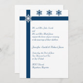 青および白い雪片の結婚式招待状 招待状 (正面/裏面)