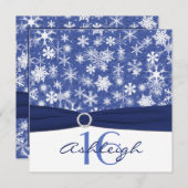 青および白い雪片の誕生日の招待状 招待状 (正面/裏面)