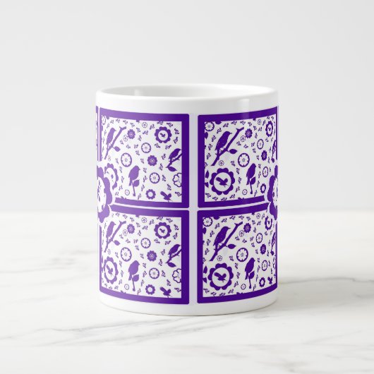 青および白い鳥のマグ ジャンボコーヒーマグカップ (正面)