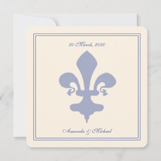 青および白い（紋章の）フラ・ダ・リスクロールフォーマルな結婚式 招待状 (裏面)