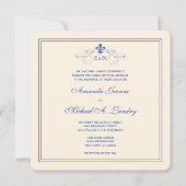 青および白い（紋章の）フラ・ダ・リスクロールフォーマルな結婚式 招待状 (正面)