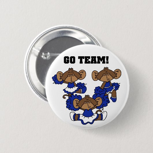青および白いTシャツおよびギフトチームは行きます 缶バッジ (正面&裏面)