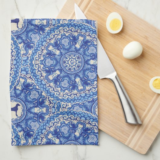 青および白いWEIMの台所タオル16" x24 " キッチンタオル (四つ折り)