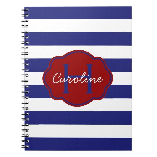 青および白くクラシックな横のストライプ ノートブック (正面)