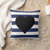 青および白くストライプので黒いハートの装飾用クッション クッション (ブランケット)