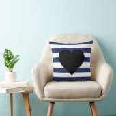 青および白くストライプので黒いハートの装飾用クッション クッション (椅子)