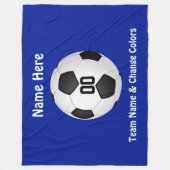 青および白くパーソナライズなサッカーのブランケット フリースブランケット (正面)