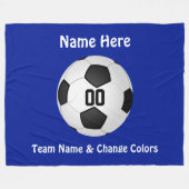 青および白くパーソナライズなサッカーのブランケット フリースブランケット (正面(横))