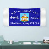 青および白くパーソナライズな同窓会の旗 横断幕 (トレードショー)