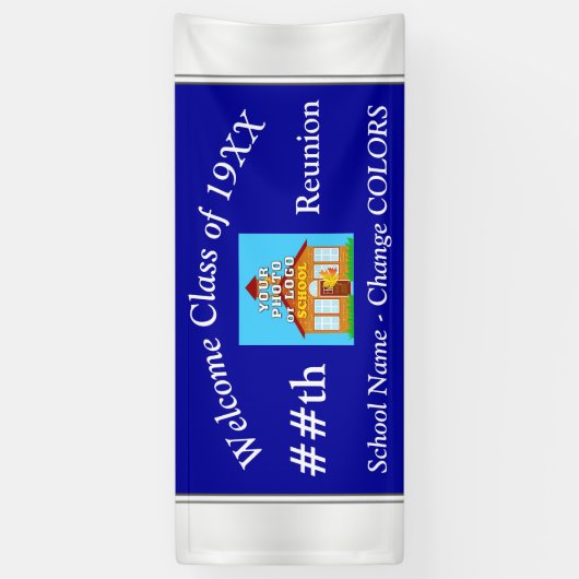 青および白くパーソナライズな同窓会の旗 横断幕 (縦)