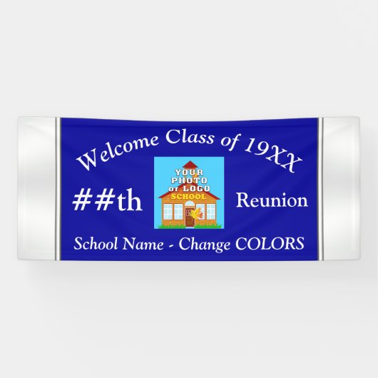 青および白くパーソナライズな同窓会の旗 横断幕 (横)