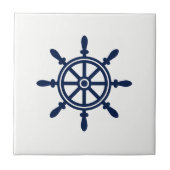 青および白く航海のなセラミックタイル-船の車輪 タイル (正面)